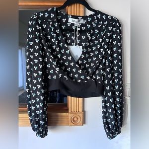 NWT Diane von Furstenberg Arleth Polka-dot Crepe Wrap Blouse SZ XS